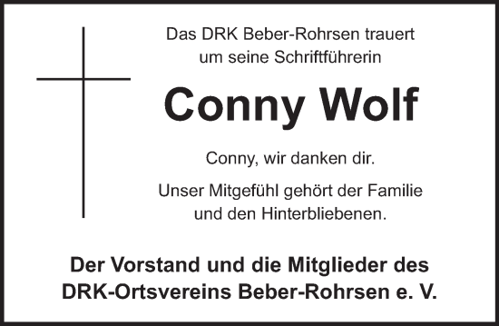 Traueranzeige von Conny Wolf von Neue Deister-Zeitung