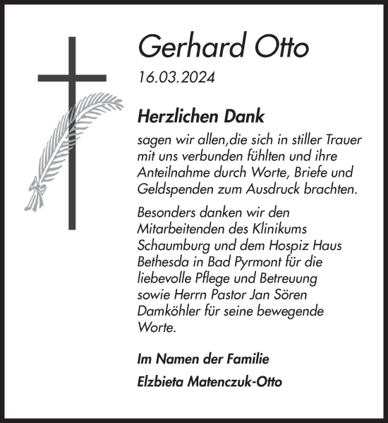 Traueranzeige von Gerhard Otto von Deister- und Weserzeitung