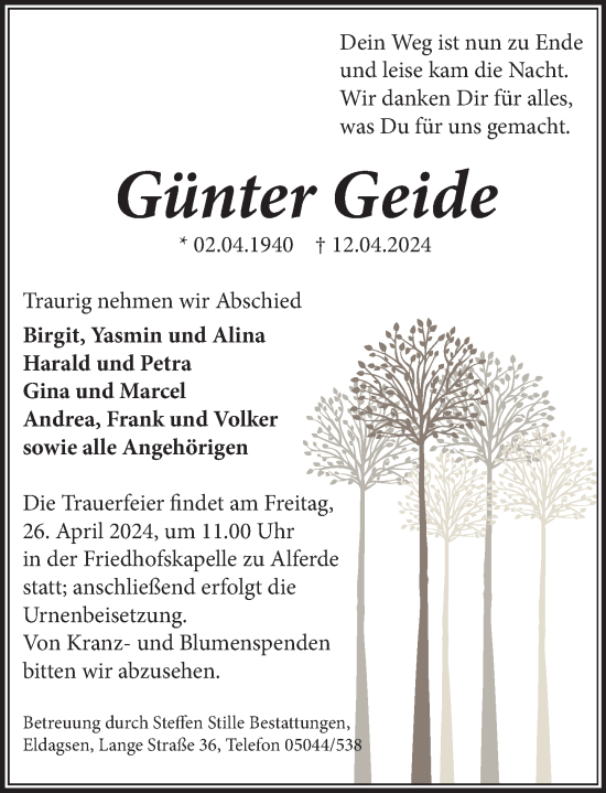 Traueranzeige von Günter Geide von Neue Deister-Zeitung