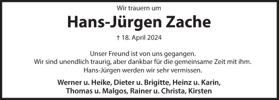 Traueranzeige von Hans-Jürgen Zache von Deister- und Weserzeitung