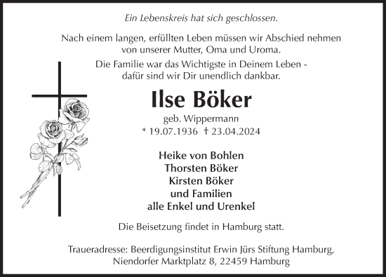 Traueranzeige von Ilse Böker von Deister- und Weserzeitung