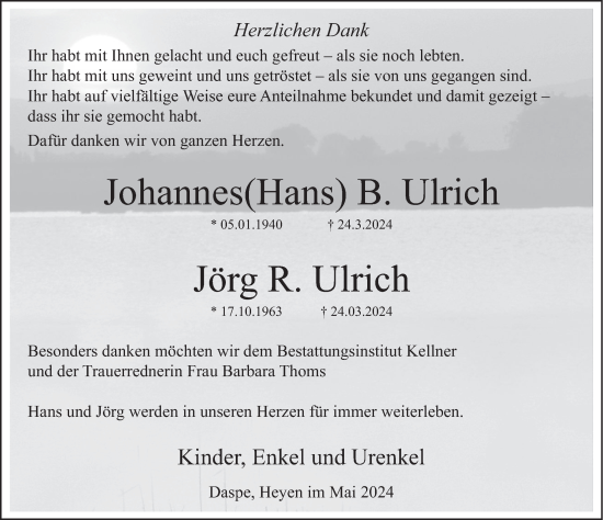 Traueranzeige von Jörg R. Ulrich von Deister- und Weserzeitung