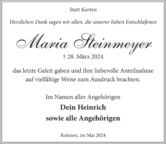 Traueranzeige von Maria Steinmeyer von Neue Deister-Zeitung