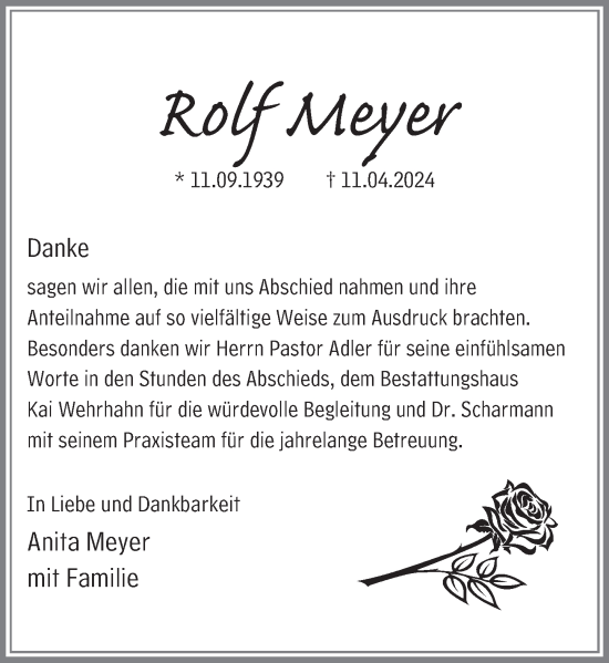 Traueranzeige von Rolf Meyer von Neue Deister-Zeitung