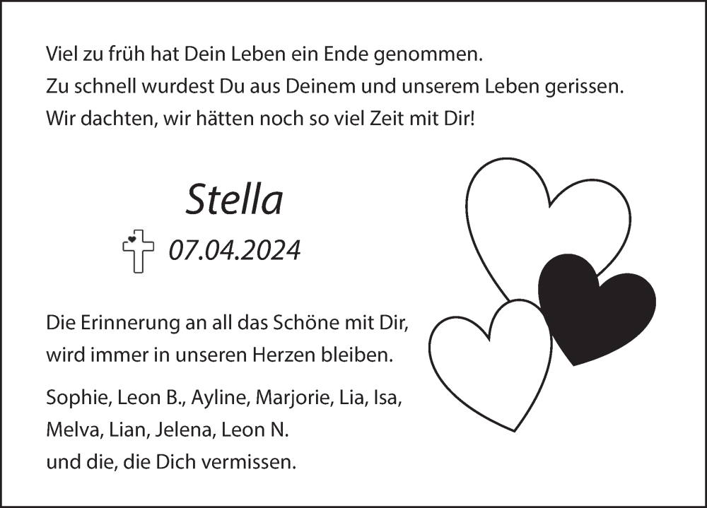  Traueranzeige für Stella Kannengießer vom 20.04.2024 aus Deister- und Weserzeitung