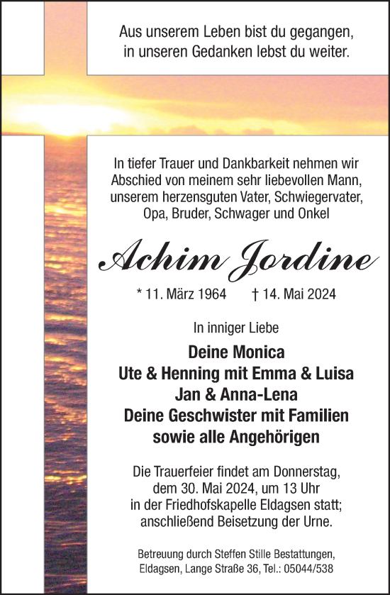 Traueranzeige von Achim Jordine von Neue Deister-Zeitung