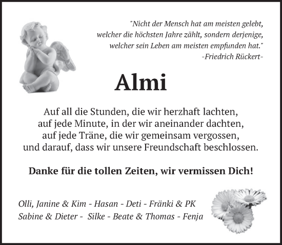 Traueranzeige von Almi  von Deister- und Weserzeitung