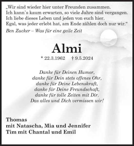 Traueranzeige von Almi  von Deister- und Weserzeitung