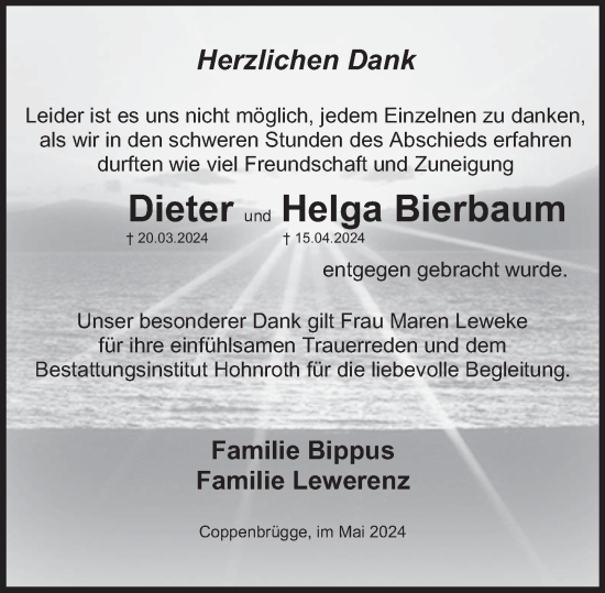 Traueranzeige von Dieter Bierbaum von Deister- und Weserzeitung
