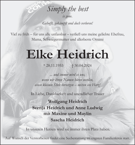 Traueranzeige von Elke Heidrich von Neue Deister-Zeitung