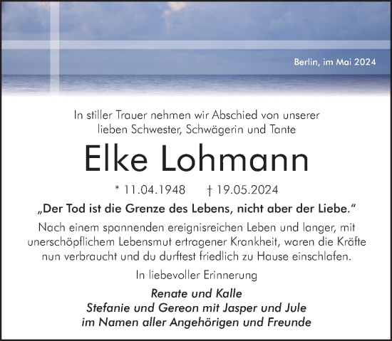 Traueranzeige von Elke Lohmann von Neue Deister-Zeitung