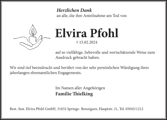 Traueranzeige von Elvira Pfohl von Neue Deister-Zeitung