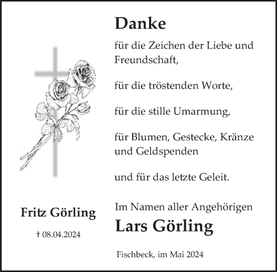 Traueranzeige von Fritz Görling von Deister- und Weserzeitung