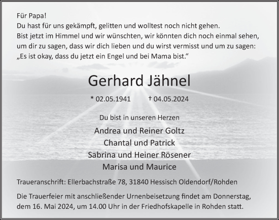 Traueranzeige von Gerhard Jähnel von Deister- und Weserzeitung
