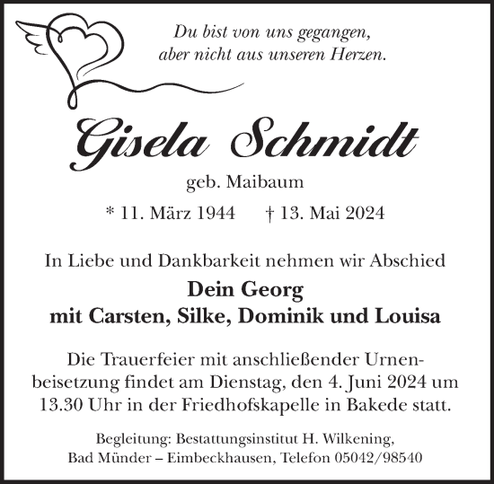 Traueranzeige von Gisela Schmidt von Neue Deister-Zeitung
