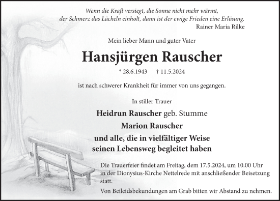 Traueranzeige von Hansjörgen Rauscher von Neue Deister-Zeitung