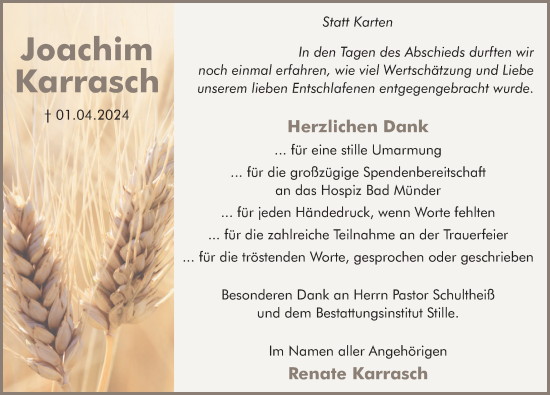 Traueranzeige von Joachim Karrasch von Neue Deister-Zeitung