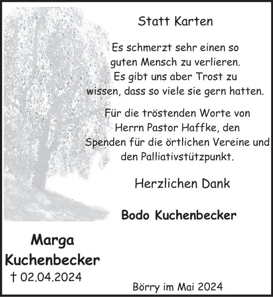 Traueranzeige von Marga Kuchenbecker von Deister- und Weserzeitung
