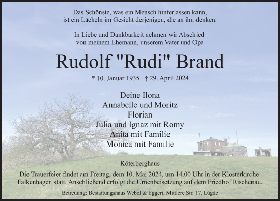 Traueranzeige von Rudolf Brand von Deister- und Weserzeitung