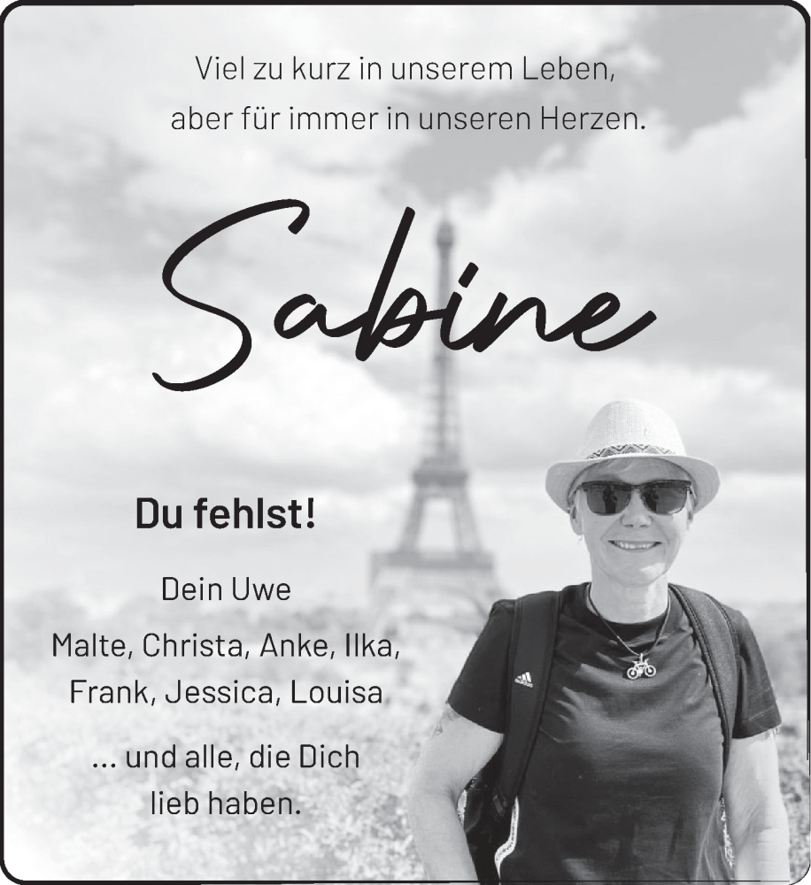  Traueranzeige für Sabine Borcherding vom 01.06.2024 aus Deister- und Weserzeitung