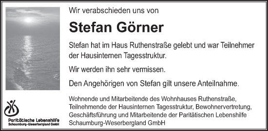 Traueranzeige von Stefan Görner von Deister- und Weserzeitung