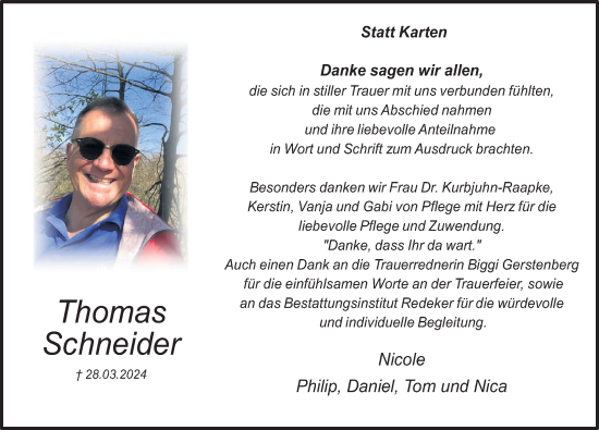 Traueranzeige von Thomas Schneider von Deister- und Weserzeitung