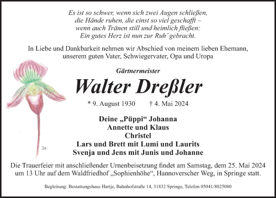 Traueranzeige von Walter Dreßler von Neue Deister-Zeitung