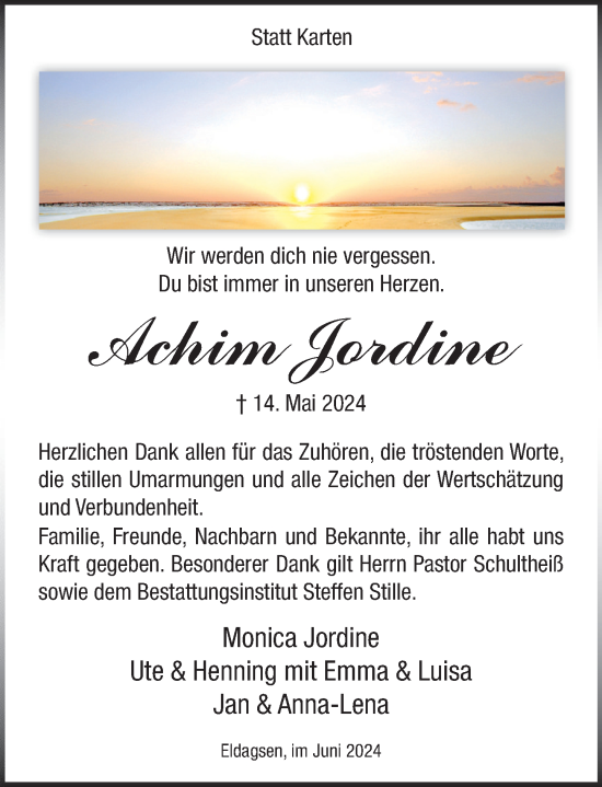 Traueranzeige von Achim Jordine von Neue Deister-Zeitung