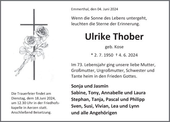 Traueranzeige von Ulrike Thober von Deister- und Weserzeitung