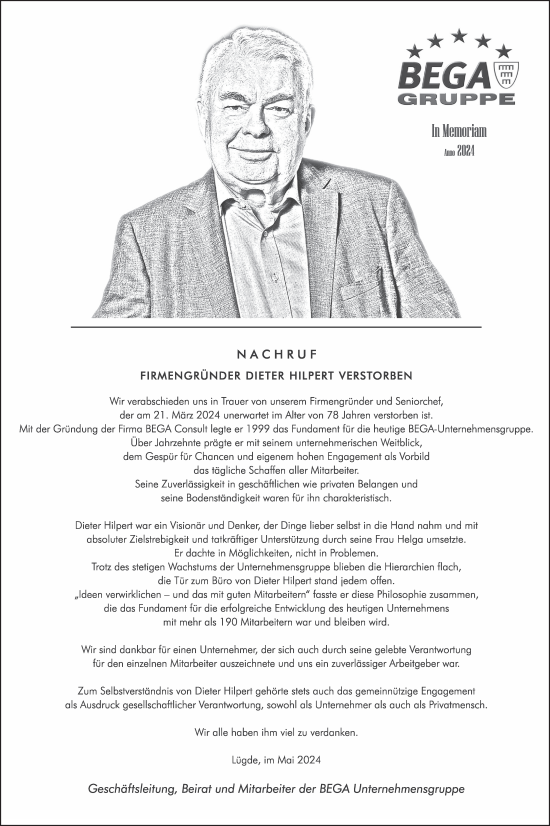 Traueranzeige von Dieter Hilpert von Deister- und Weserzeitung