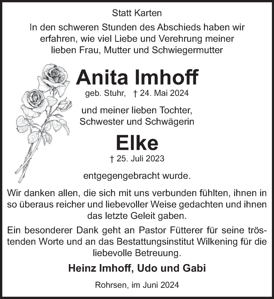  Traueranzeige für Elke  vom 22.06.2024 aus Neue Deister-Zeitung