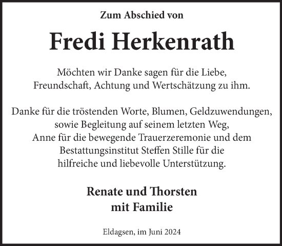 Traueranzeige von Fredi Herkenrath von Neue Deister-Zeitung