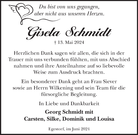 Traueranzeige von Gisela Schmidt von Neue Deister-Zeitung