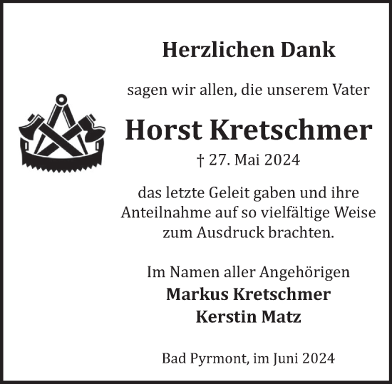 Traueranzeige von Horst Kretschmer von Deister- und Weserzeitung