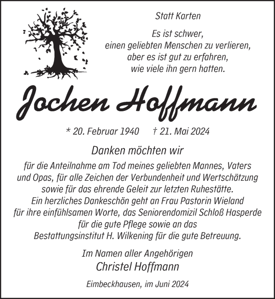 Traueranzeige von Jochen Hoffmann von Neue Deister-Zeitung
