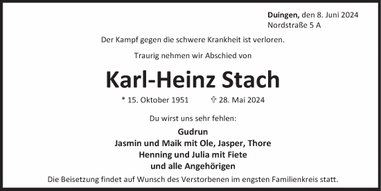 Traueranzeige von Karl-Heinz Stach von Deister- und Weserzeitung