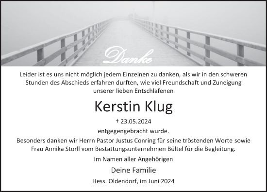Traueranzeige von Kerstin Klug von Deister- und Weserzeitung