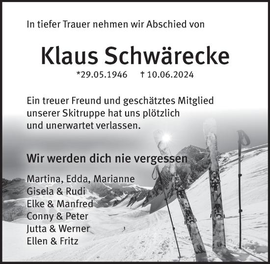 Traueranzeige von Klaus Schwärecke von Deister- und Weserzeitung