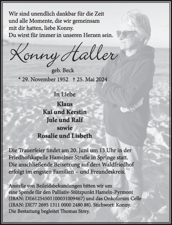 Traueranzeige von Konny Haller von Neue Deister-Zeitung