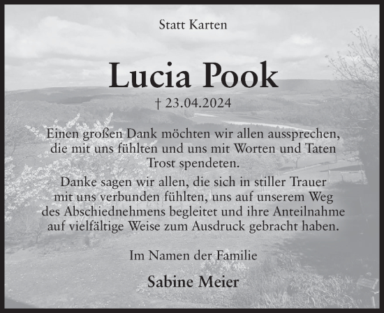 Traueranzeige von Lucia Pook von Deister- und Weserzeitung