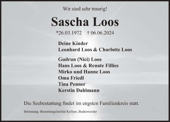 Traueranzeige von Sascha Loos von Deister- und Weserzeitung