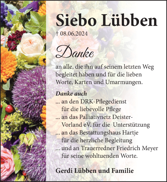 Traueranzeige von Siebo Lübben von Neue Deister-Zeitung
