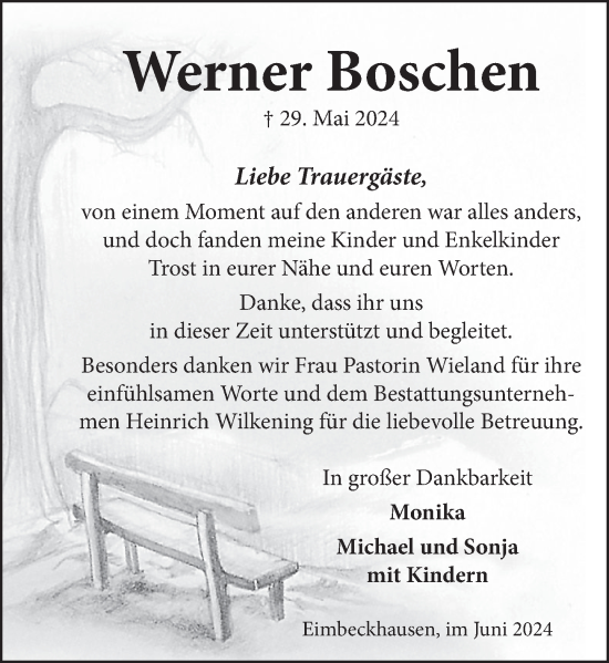 Traueranzeige von Werner Boschen von Neue Deister-Zeitung