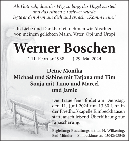 Traueranzeige von Werner Boschen von Neue Deister-Zeitung