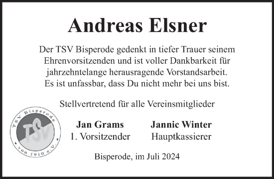 Traueranzeige von Andreas Elsner von Deister- und Weserzeitung