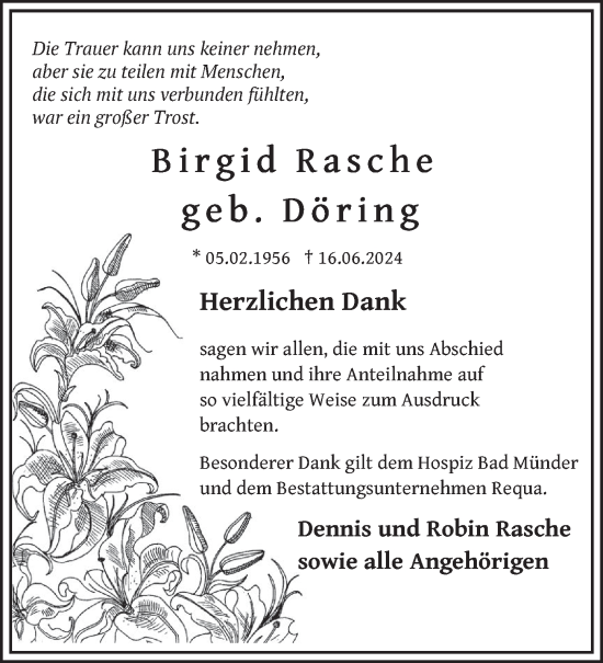 Traueranzeige von Birgid Rasche von Neue Deister-Zeitung