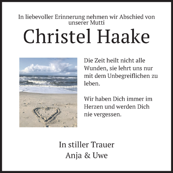 Traueranzeige von Christel Haake von Neue Deister-Zeitung