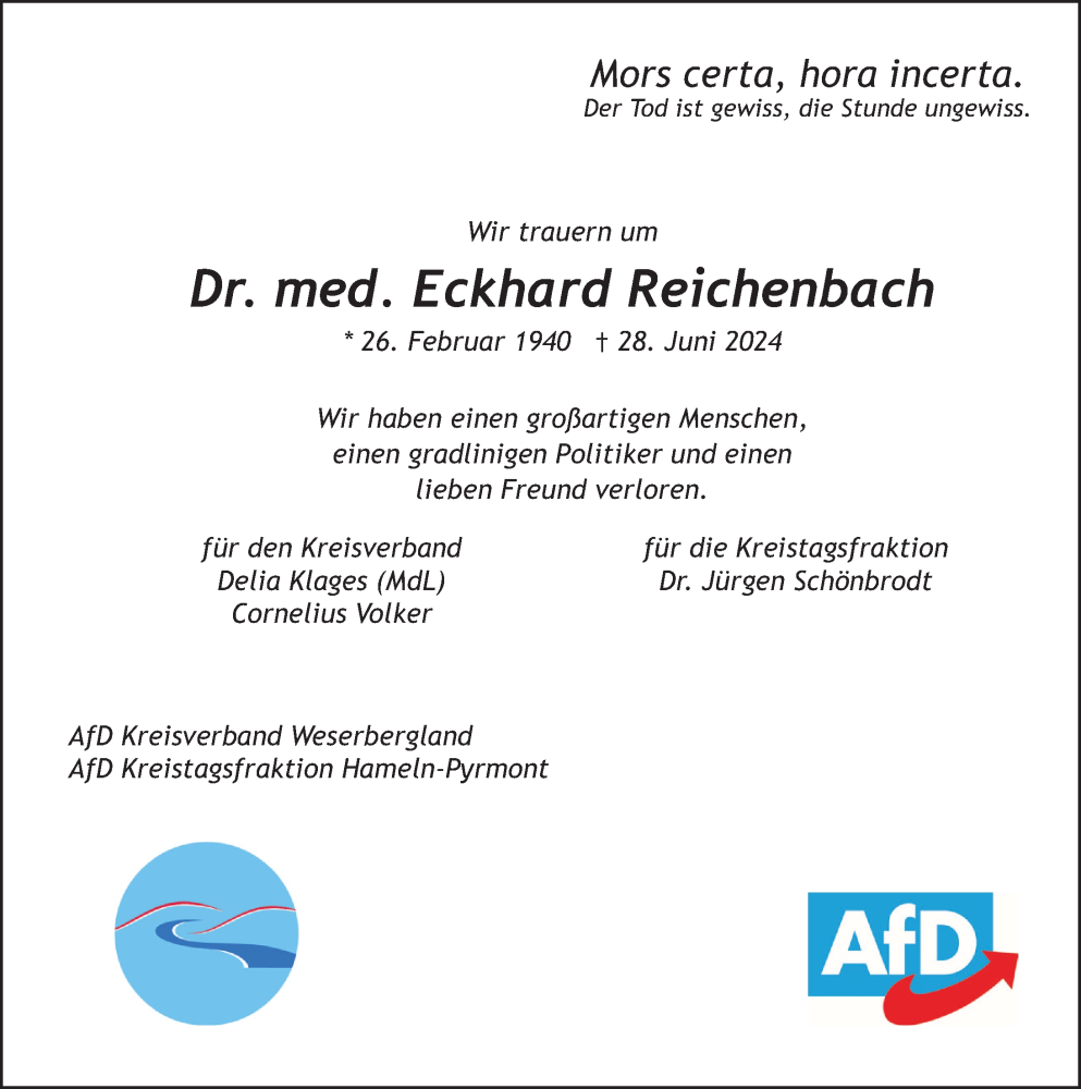  Traueranzeige für Eckhard Reichenbach vom 05.07.2024 aus Deister- und Weserzeitung