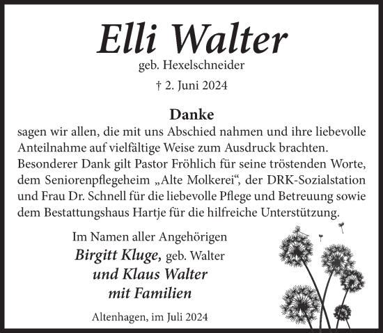 Traueranzeige von Elli Walter von Neue Deister-Zeitung