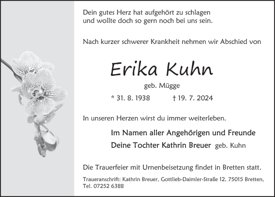 Traueranzeige von Erika Kuhn von Deister- und Weserzeitung